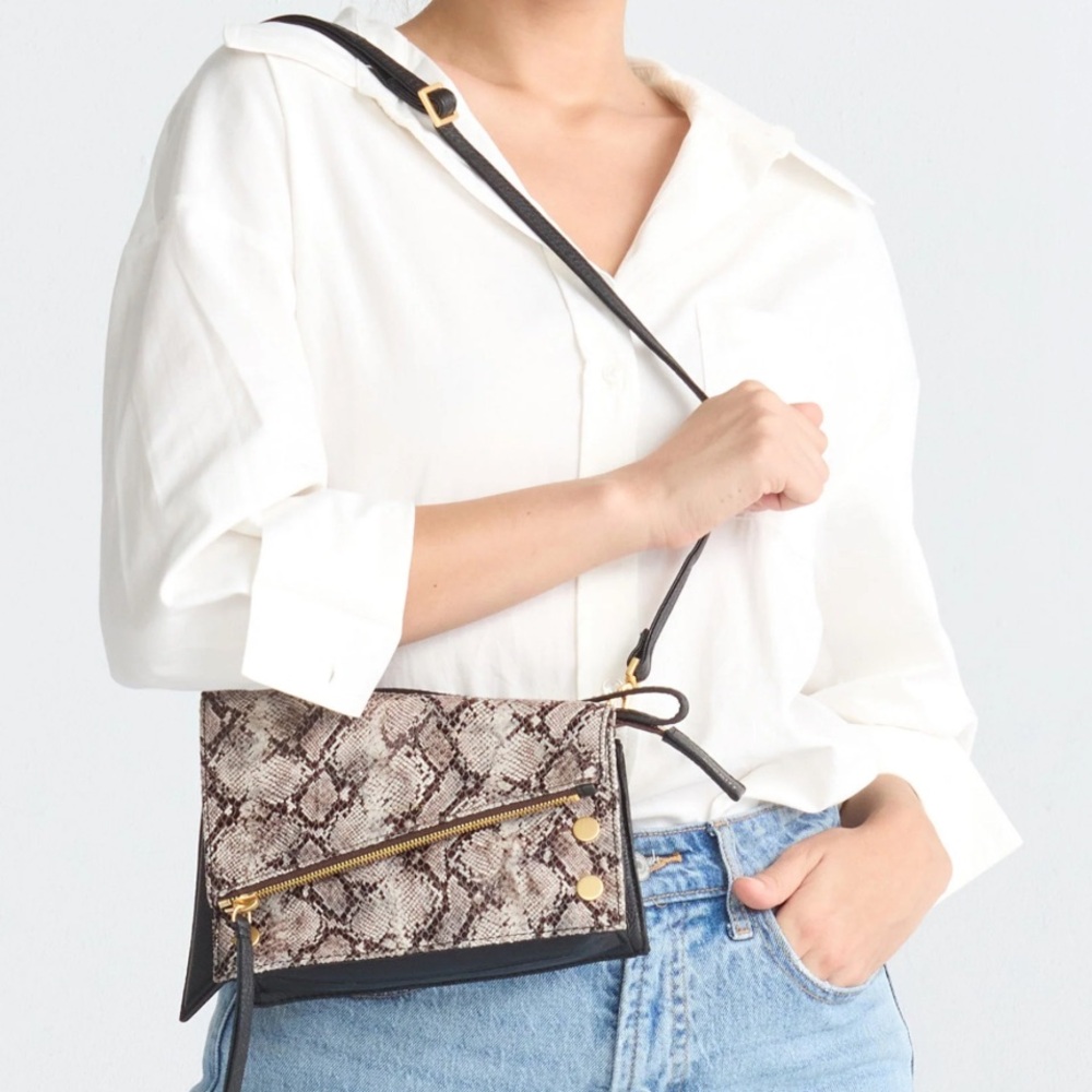 Hammitt Snakeskin Clutch/Crossbody with Gold Accents - Picture 8 of 11